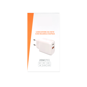 Alimentatore da parete con doppia porta usb 5v/tipo c20w